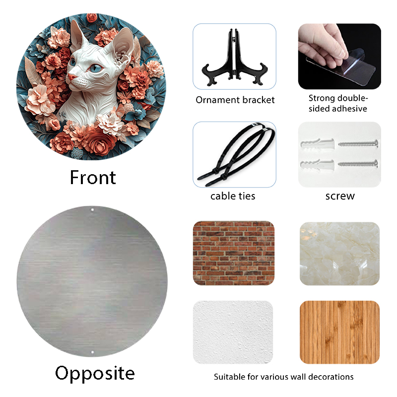 Enchanting Cat Ornament - Customized Circular Aluminum Decorative Painting, Perfect Pet Souvenir Tombstone for Cats and Dogs