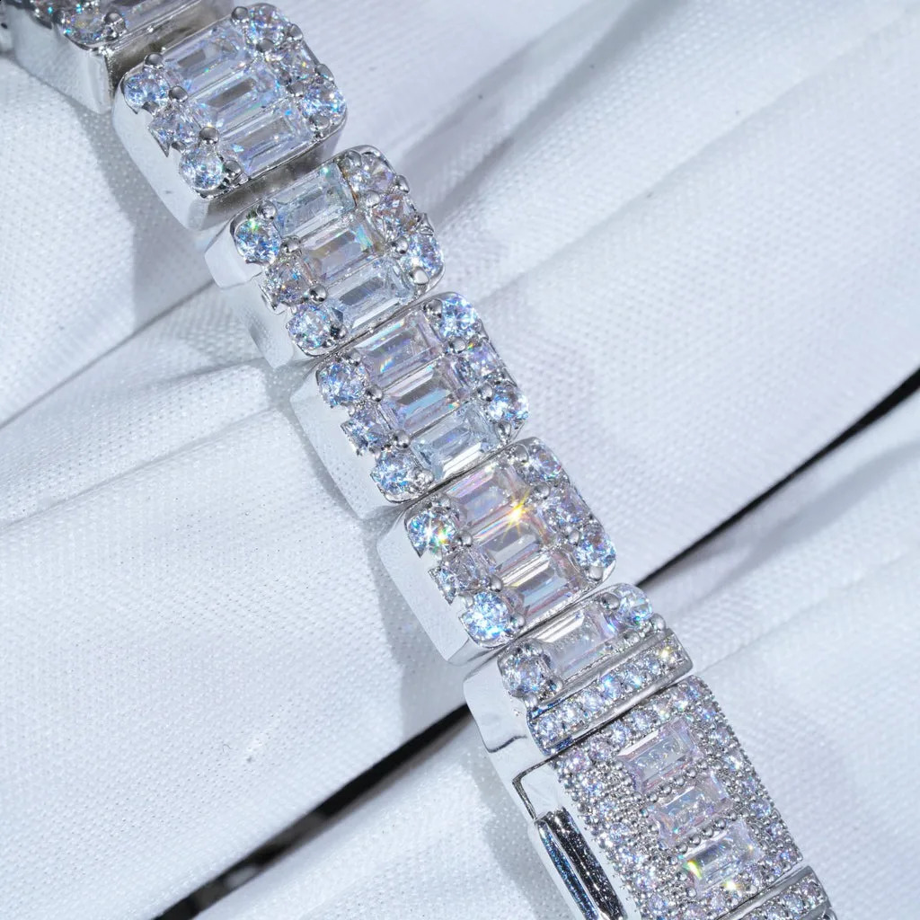 Custom 8mm Iced Square Baguette Tennis Chain White Gold Plated Diamond Cluster Tennis Necklace Hip Hop Jewelry 241226