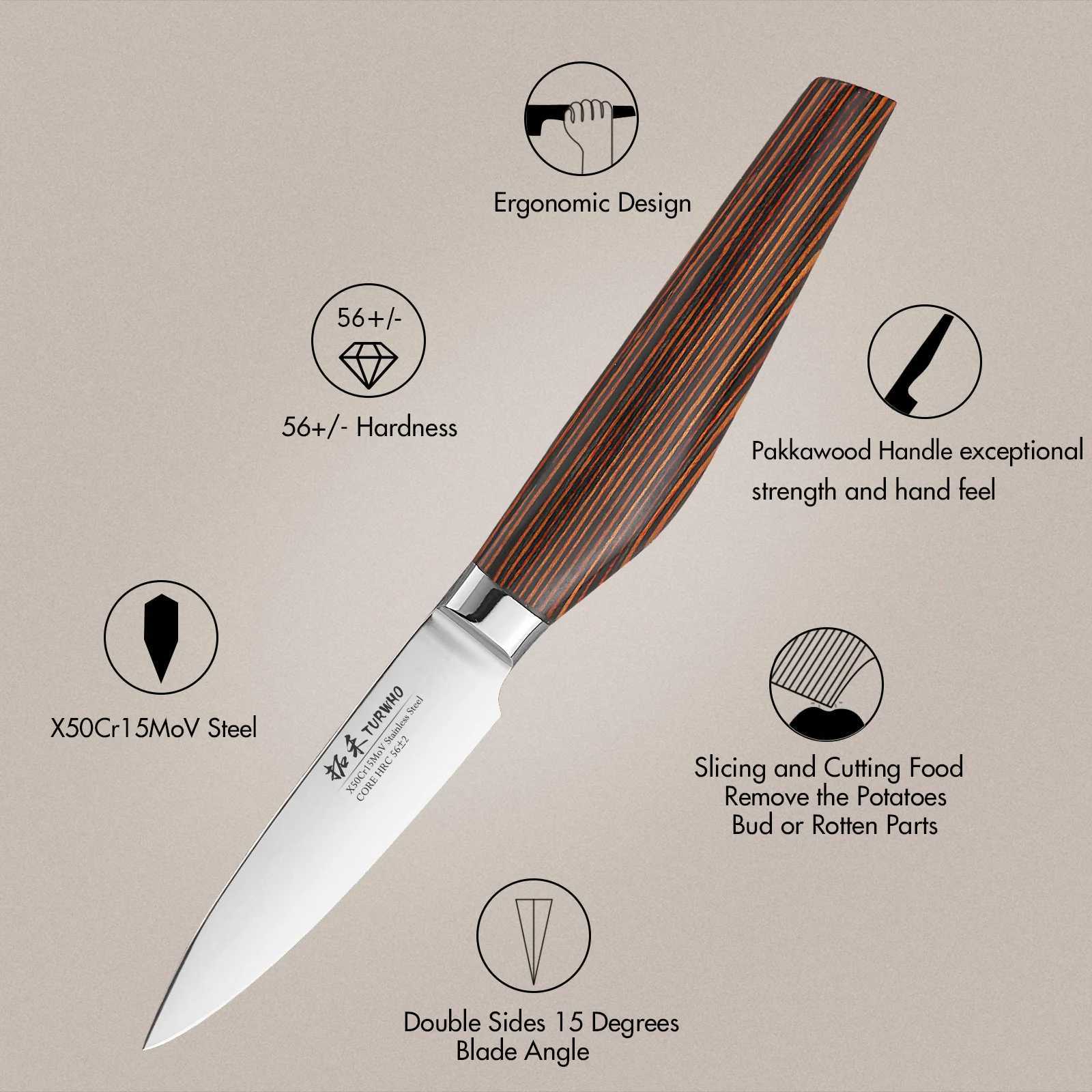 TURWHO 3.5 Paring Knife High Carbon Stainless Steel X50Cr15MoV Kitchen Knives Vegetable fruit Peeling Chef Utility Cooking Tool Y241227
