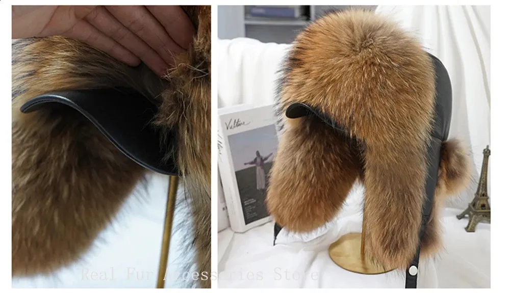 Winter Mens Faux Silver Foxy Fur Bomber Hat Raccoon Fur Hat Catcher Russian Mens Ski Hat