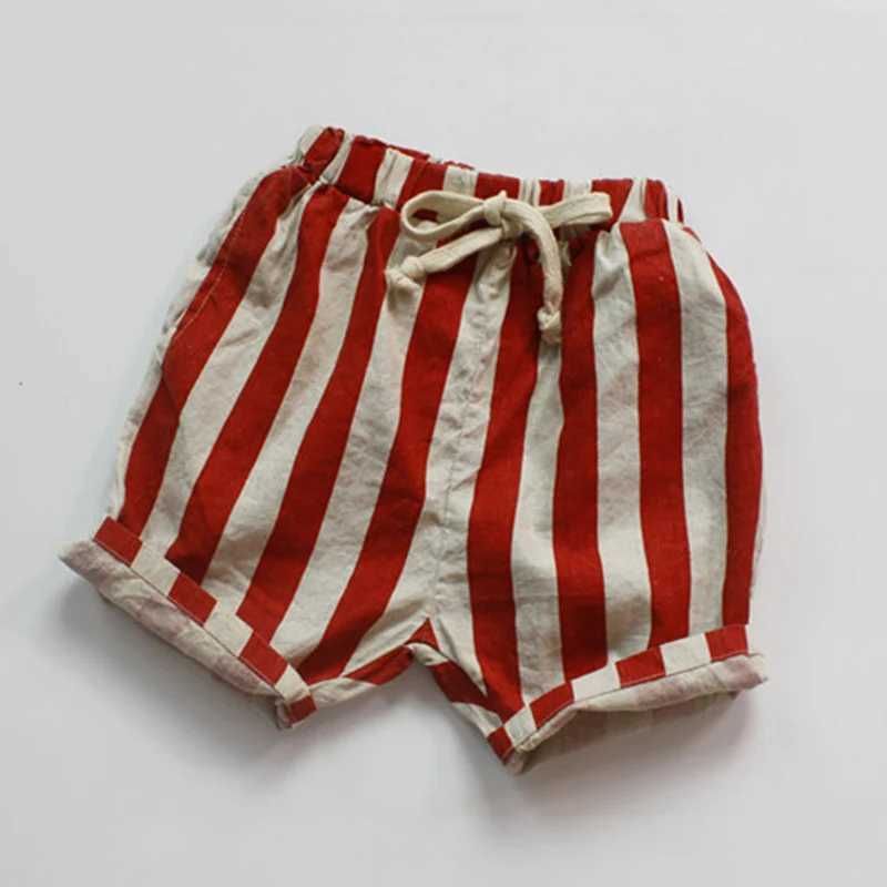 2024 New Summer Children Shorts Baby Girls Boys Shorts Elastic Waist Cotton Linen Stripes 1-6Yrs Kids Fashion Casual Pants W241227