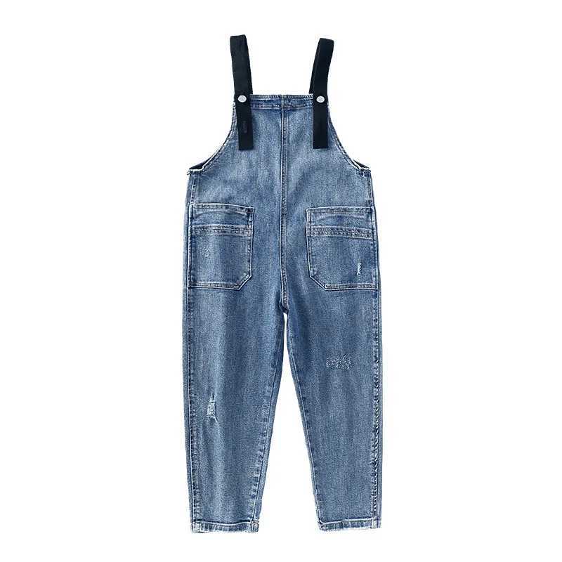 New boys denim covers spring and summer childrens clothing casual childrens suspension Trouser boys solid childrens jumpsuit teenage jeans W241227