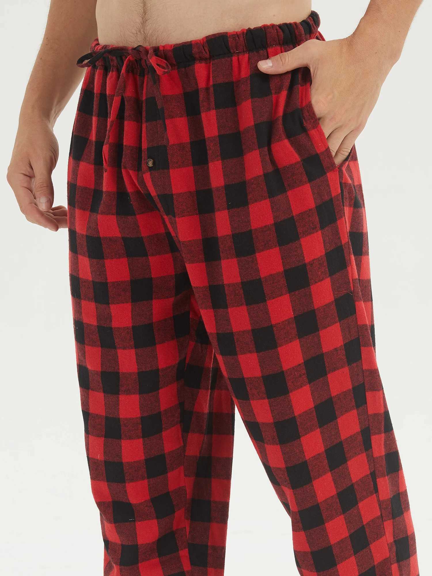 Mens Pajama Sets Long Sleeve Flannel Pajama Bottoms Mens Loungewear Sets Soft Warm Plaid Pj Set for Men Button ShirtXJ241227