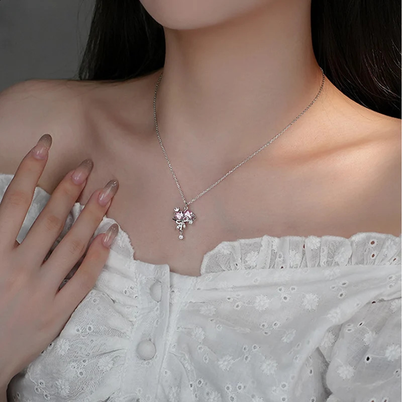 JYJIAYUJY 100% Whole Original Sterling Silver S925 Necklace Pink Star Bow Heart Earrings Set Hypoallergenic Jewelry Gift JYN21 241226