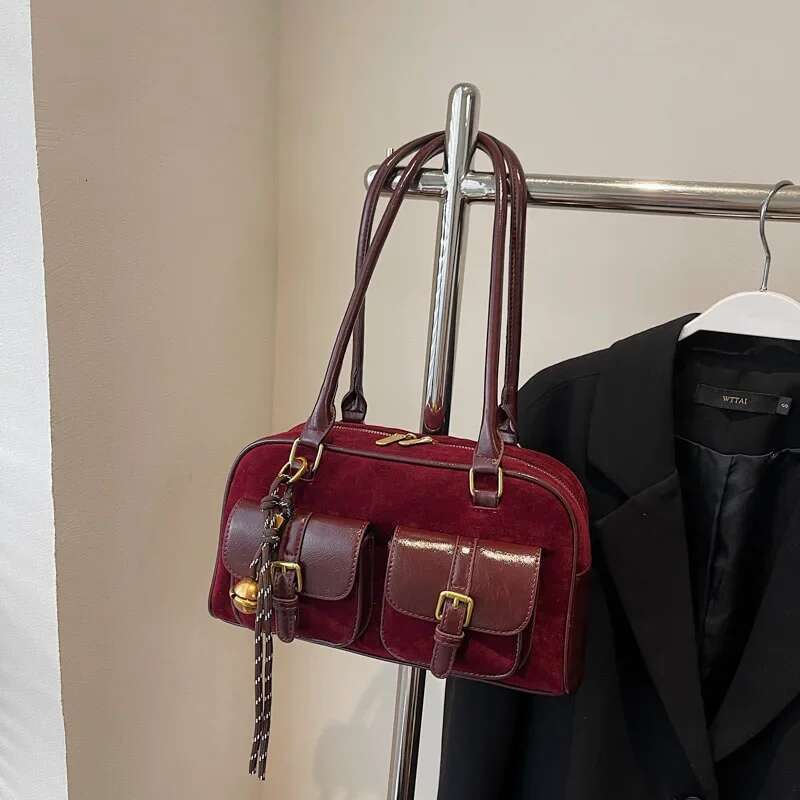 Women's Bags Double Pockets Small PU Leather Underarm Bags For Women Winter Y2k Fashion Shoulder Handbags Females Tote Bag Momei