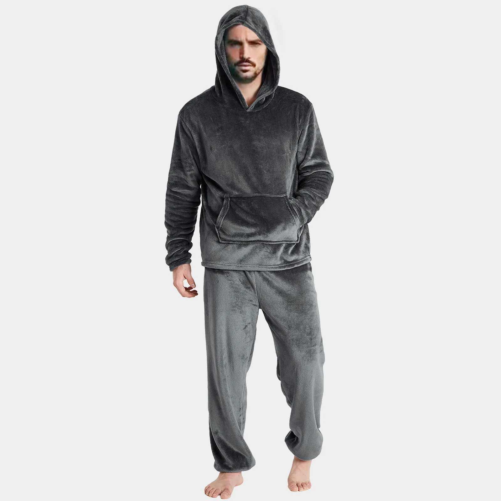 Mens Soft Home Solid Color Pajama Set Four Seasons Fashion Leisure Shirt Pants Home Service Two Piece Set Mens Flannel BottomsXJ241227