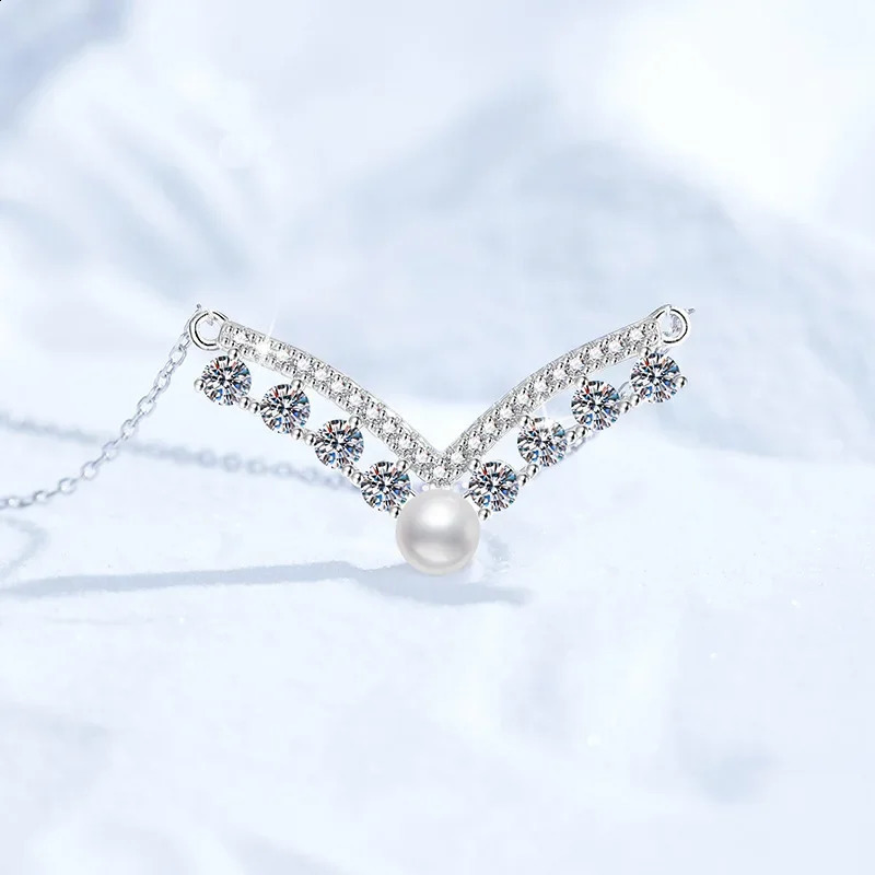 Natural Freshwater Pearls 925 Sterling Silver 08ct D Color Pendant Necklace for Women Sparkling Party Fine Jewelry 241226