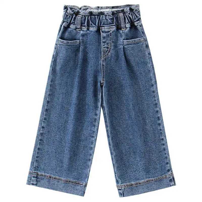 2024 Spring Autumn Girls Fashion Wide Leg Jeans Pants Baby Kids Children Denim Trousers W241227