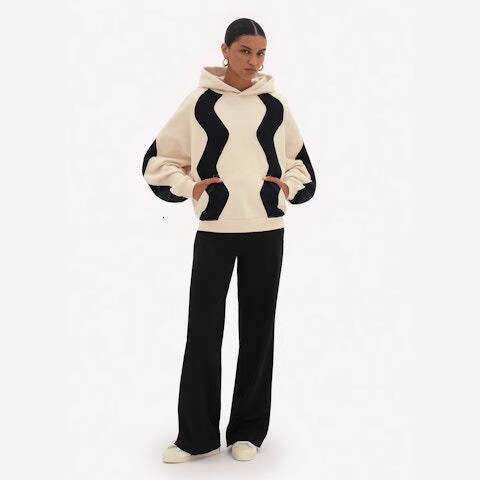 Autumn and winter new hoodie collar contrasting color loose Y2K street unisex long sleeved top