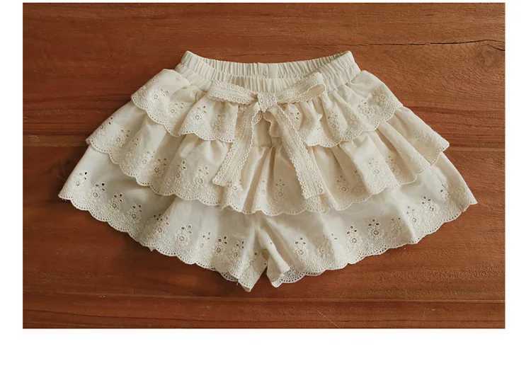 2024 Summer Korean Childrens Clothing Childrens Cutting Girls Multi layer Lace Culottes Shorts W241227