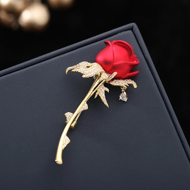 Zircon chest flower brooch pin gifts for women woman wicked high-end zircon pin coat accessory red rose brooches 241227