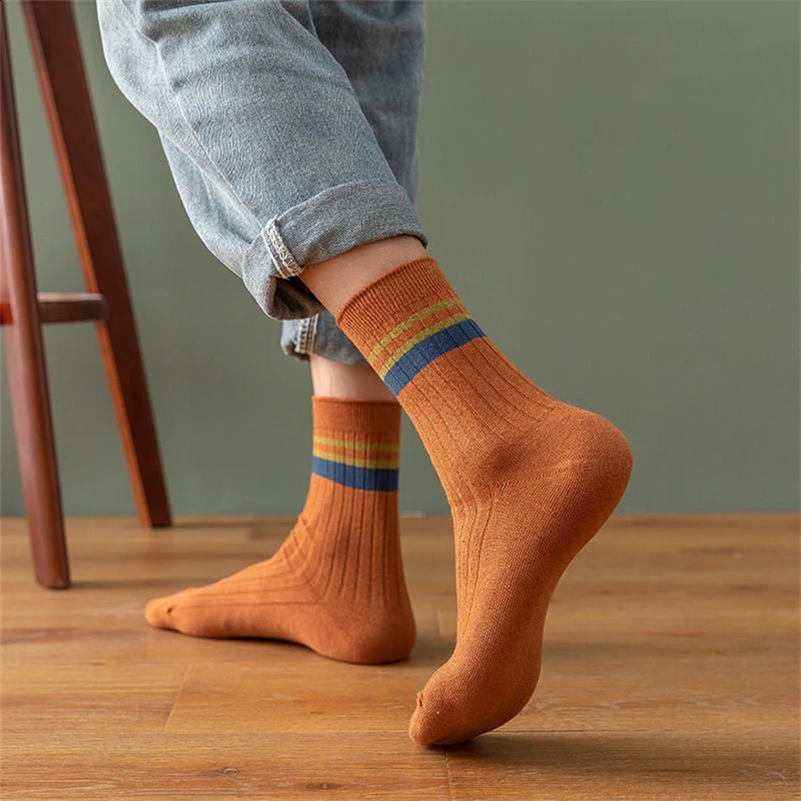 7 pairs of mens solid color long socks can be worn all year round with anti odor and sweat wicking patchwork striped 241227
