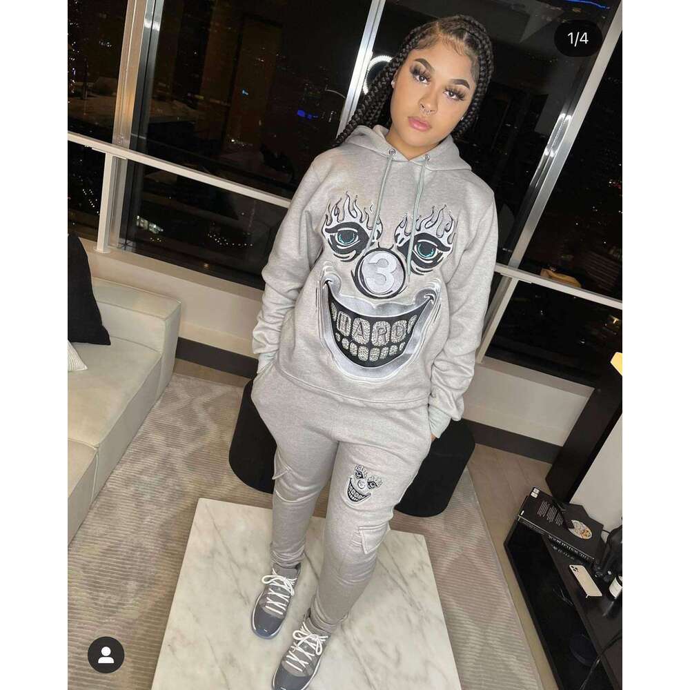 High New Pattern Printed Hot Diamond Loose Fashionable Street Hip Hop Style Hoodie