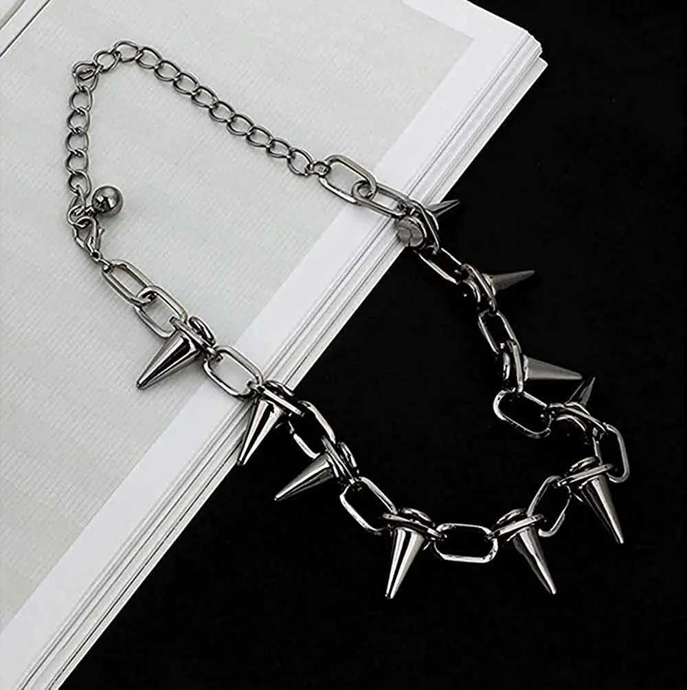 Korean Fashion Punk Gothic Harajuku Handmade Womens Necklace for Spike Rivet Female Chain Necklaces Exaggeration Rock ChokersXJ241227
