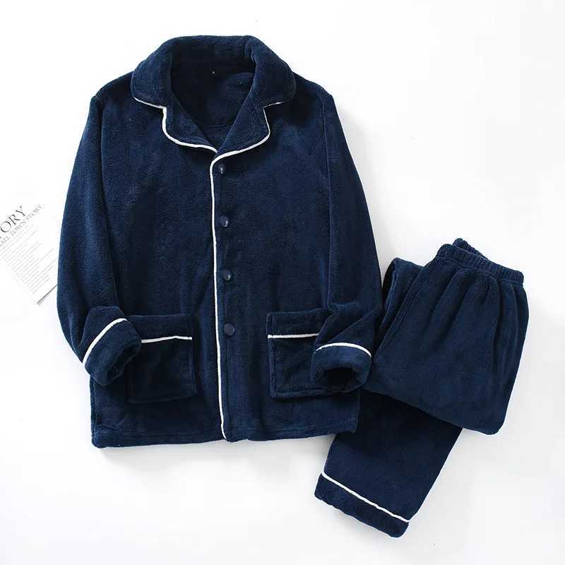 New autumn and winter mens pajamas long-sleeved trousers thickened warm suit home service flannel plus size two-piece suitXJ241227