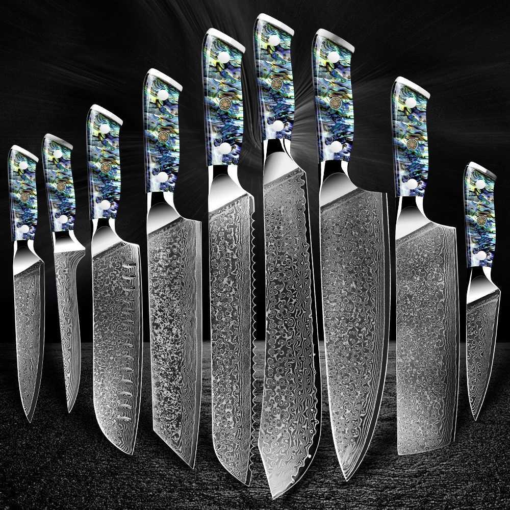 Damascus knife chef knife Japanese VG10 67 layer steel cutter side dish bread knife La Sharp Abalone shell handle kitchen gift Y241227