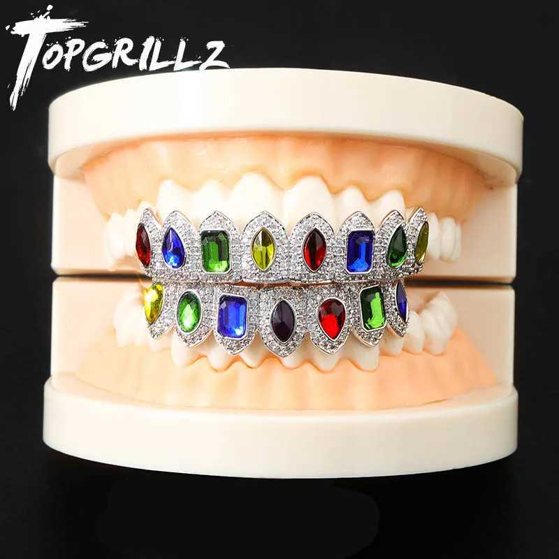 TOPGRILLZ Hip Hop Mens Top Bottom Teeth Gold Silver Color False Teeth Grillz Set Bump Latt Dental Grills For Bo Jewelry W241227