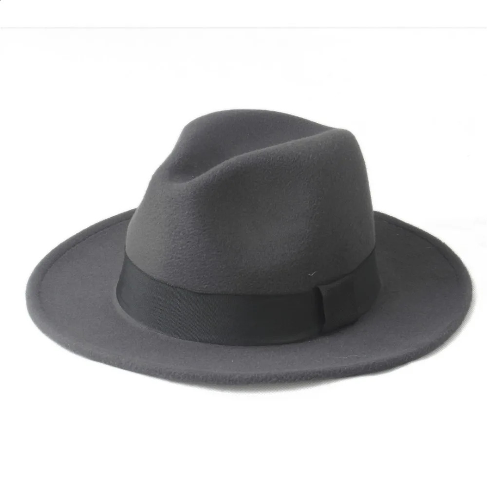 2 Big Size 100% Wool Men Felt Trilby Fedora Hat For Gentleman Wide Brim Top Cloche Panama Sombrero Cap Size 56-58size 59-61CM 241226