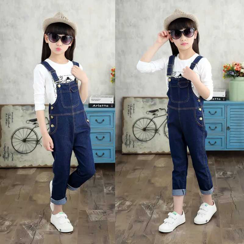 Childrens denim jacket teenagers spring jeans Dungarees girls pocket jumpsuit childrens boys pants age 4 5 7 9 11 13 years old W241227