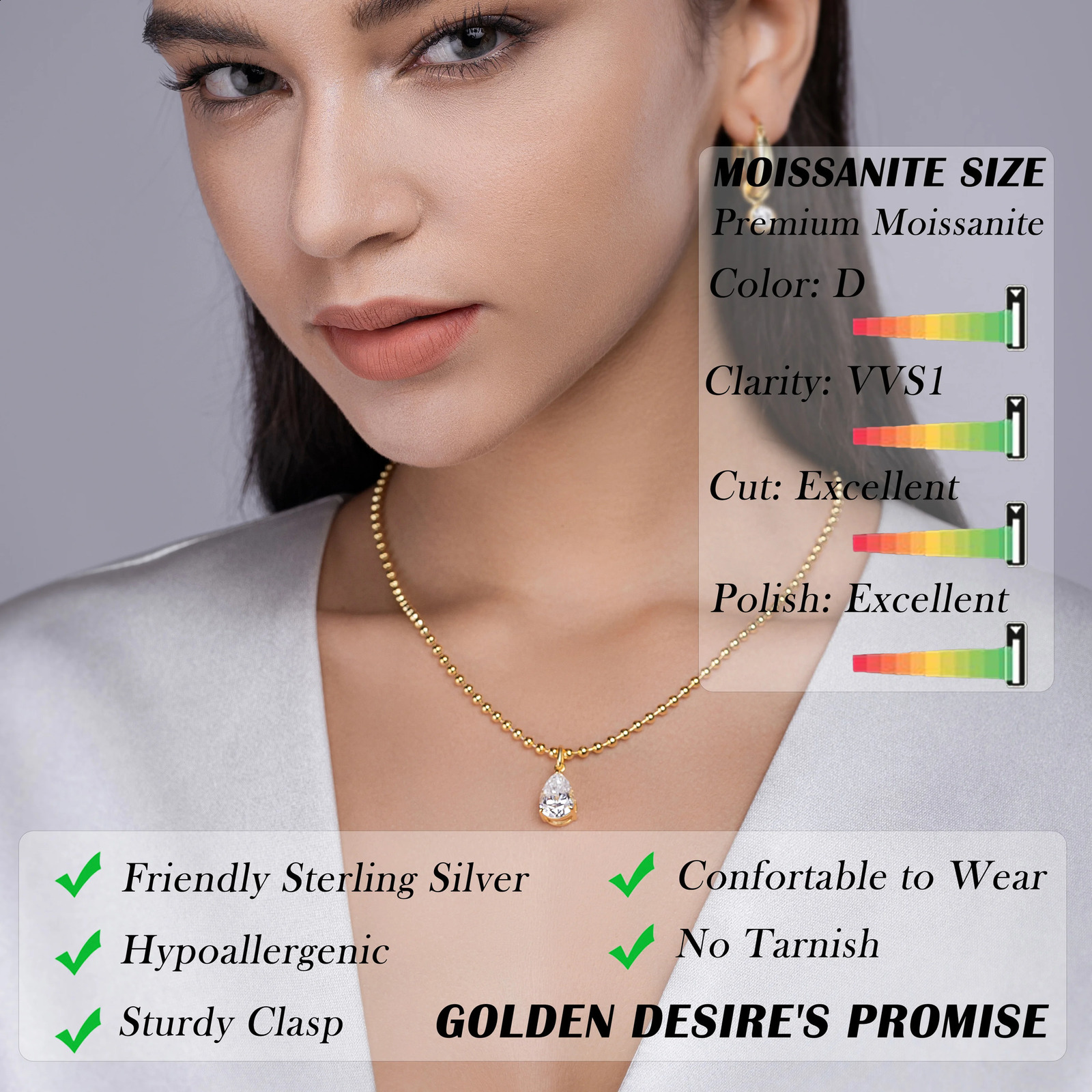 395ct 18K Gold Plated Necklace with Beaded Chain and Stunning PearCut Pendant Elegant Stylish 241226