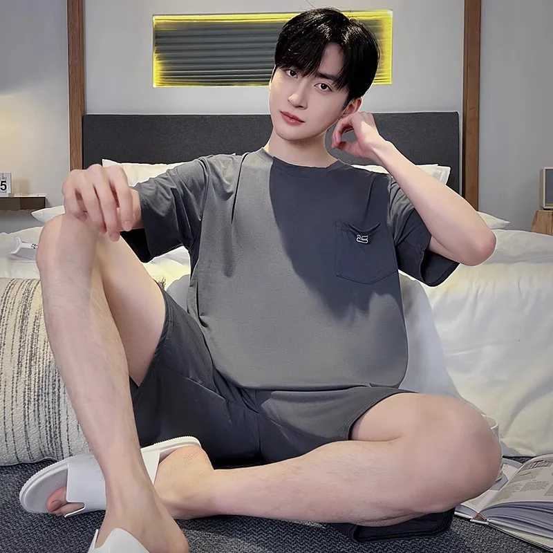 2024 Mens Summer Casual Sleepwear Sets Homewear Suits 2pcs Modal T-shirt and Shorts Oversized Pajamas Male L-5XL Pjs pyjamaXJ241227