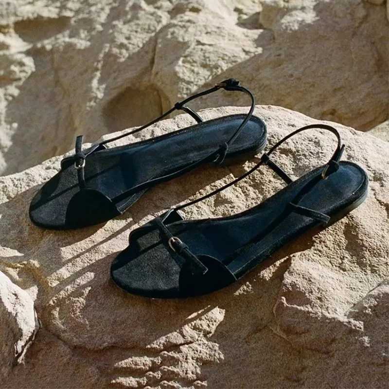 High Quality Womens summer new flat round head open toe hollow strap sandals fashion lightweight non-slip soft bottom sandals T241227