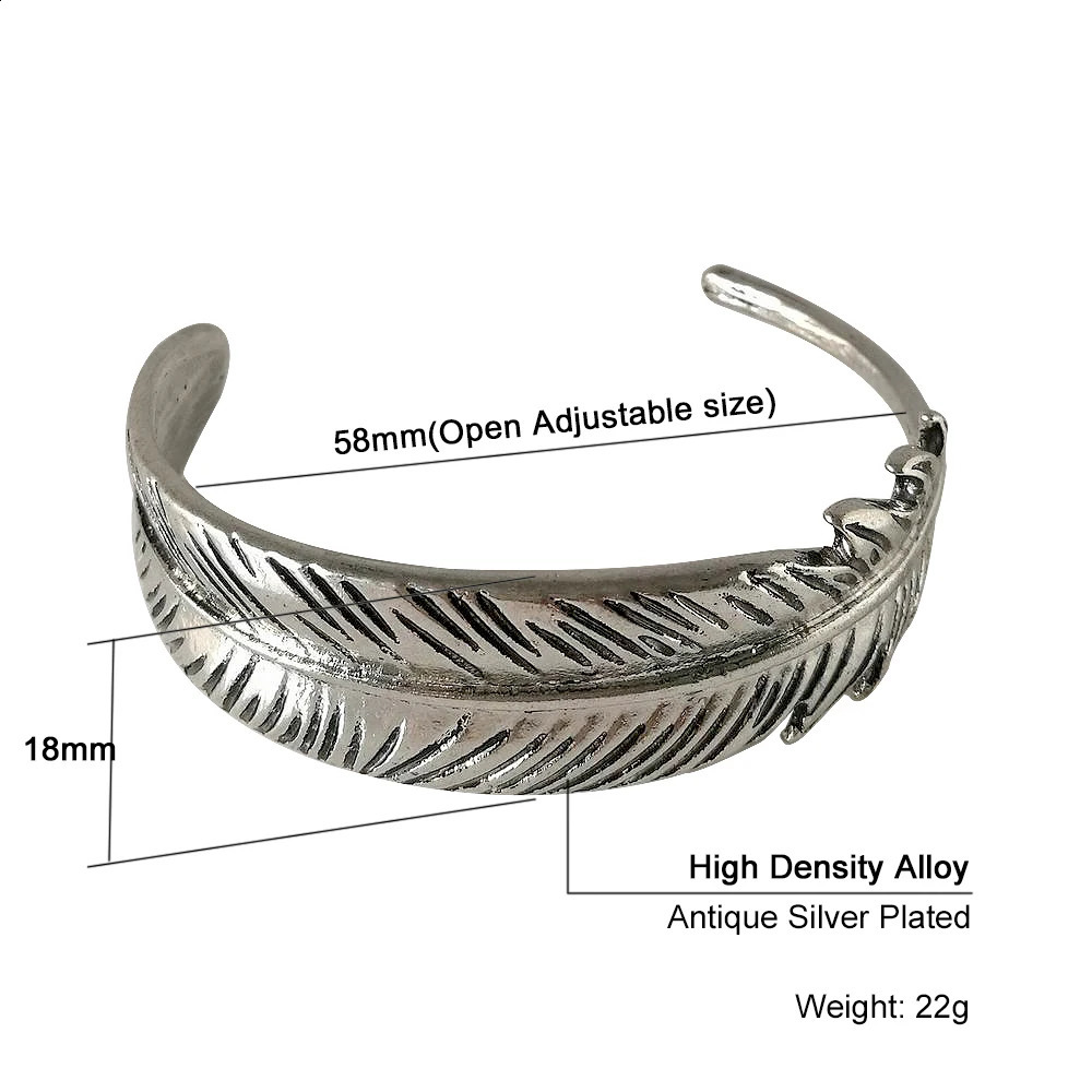 Vintage Alloy Feather Cuff Bracelets Brangle For Women Leaves Bangles Punk Bangle Jewelry 241227