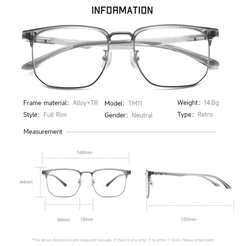 Gmei Optical Fashion Alloy TR90 Men Glasses Frame Women Retro Square Ultralight Prescription Spectacles Frames TM11 241227