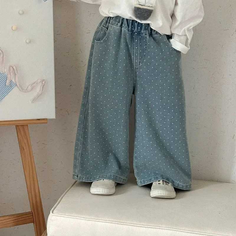 Millionaire Childrens Jeans Loose Straight Pants Boys and Girls Wide Leg Pants 2025 New Spring and Autumn Childrens Polka Point Trojan Horse W241227