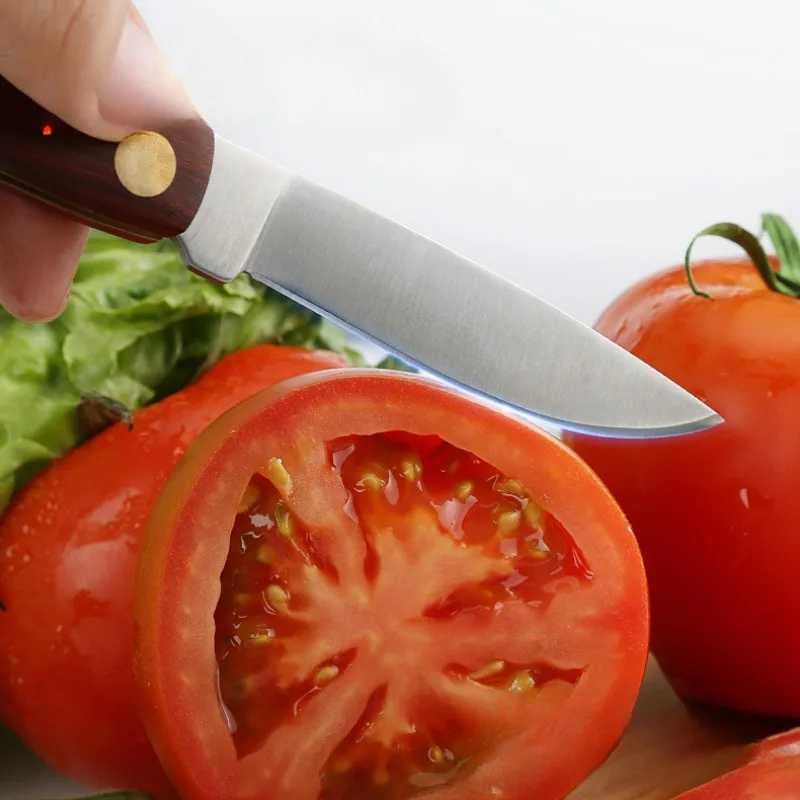 Stainless steel fruit cutting knife wooden handle folding knife household melon fruit vegetable knife pocket knife Y241227