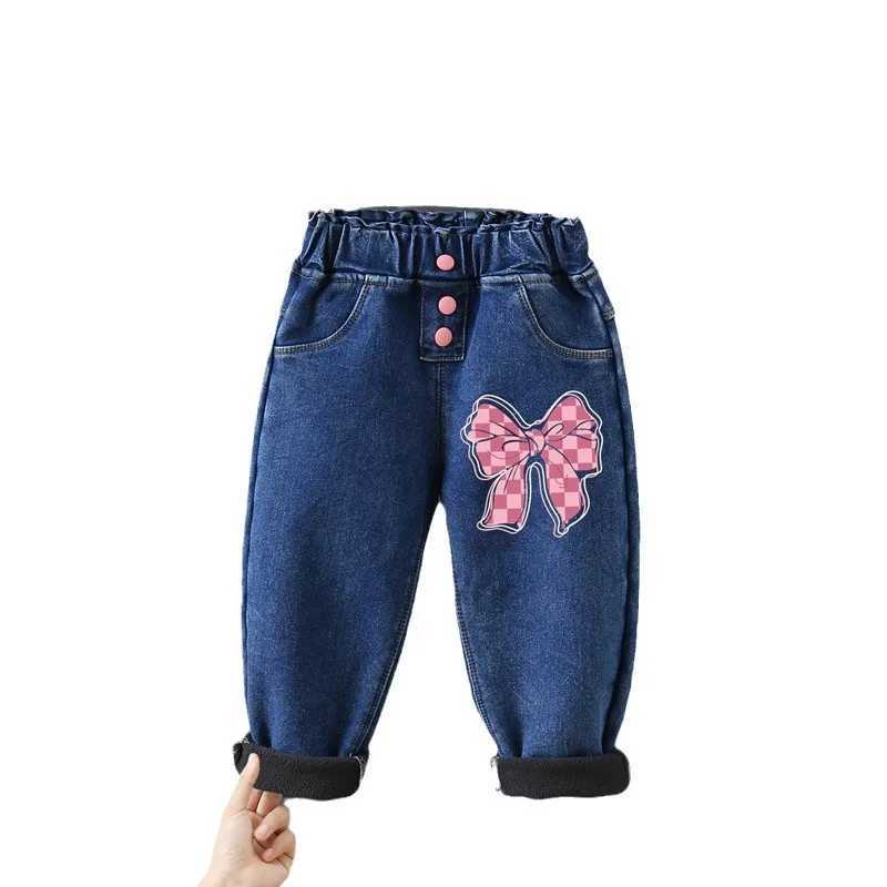 Baby Winter Jeans Children Thick Velvet Warm Denim Pants for Girls Slim Leggings Kids Blue Fleece Trousers 2024 New W241227