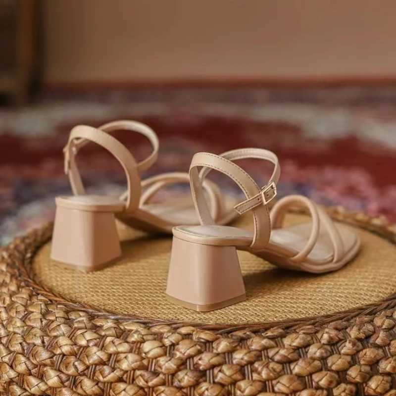 High Quality Summer New Womens Shoes Open Toe Thick Heel Sandals Fashion One line High Heel Shoes Fashionable Women T241227