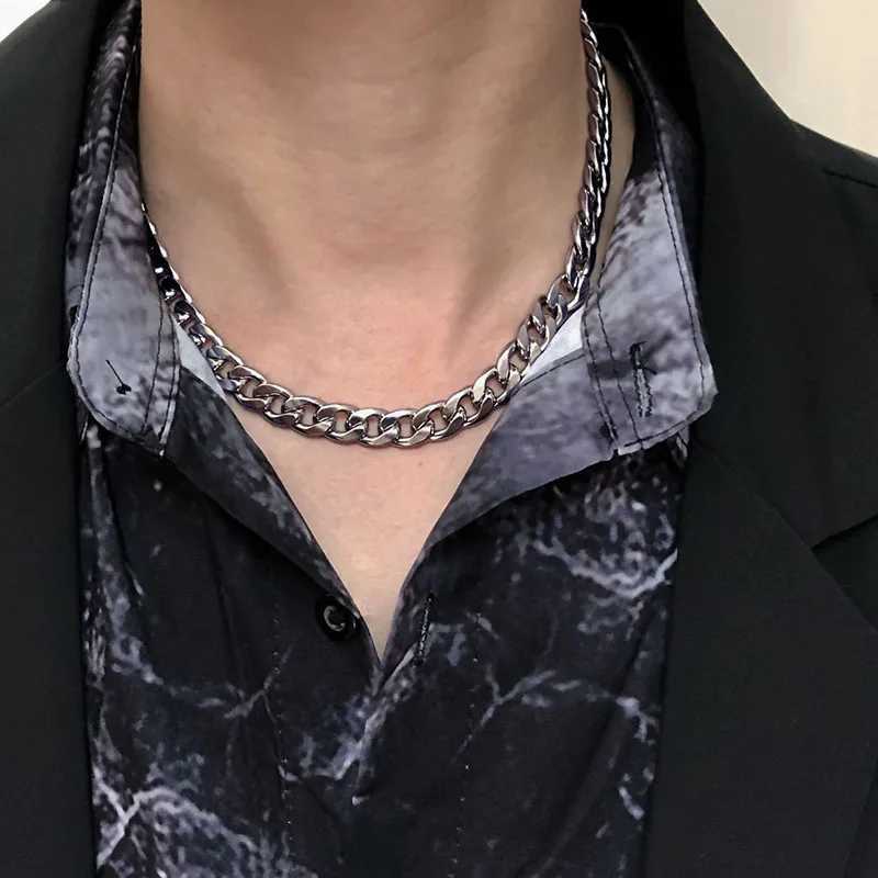 Stainl Steel Chain Necklace Long Hip Hop for Women Men on The Neck Fashion Jewelry Gift Accories Silver Color ChokerXJ241227
