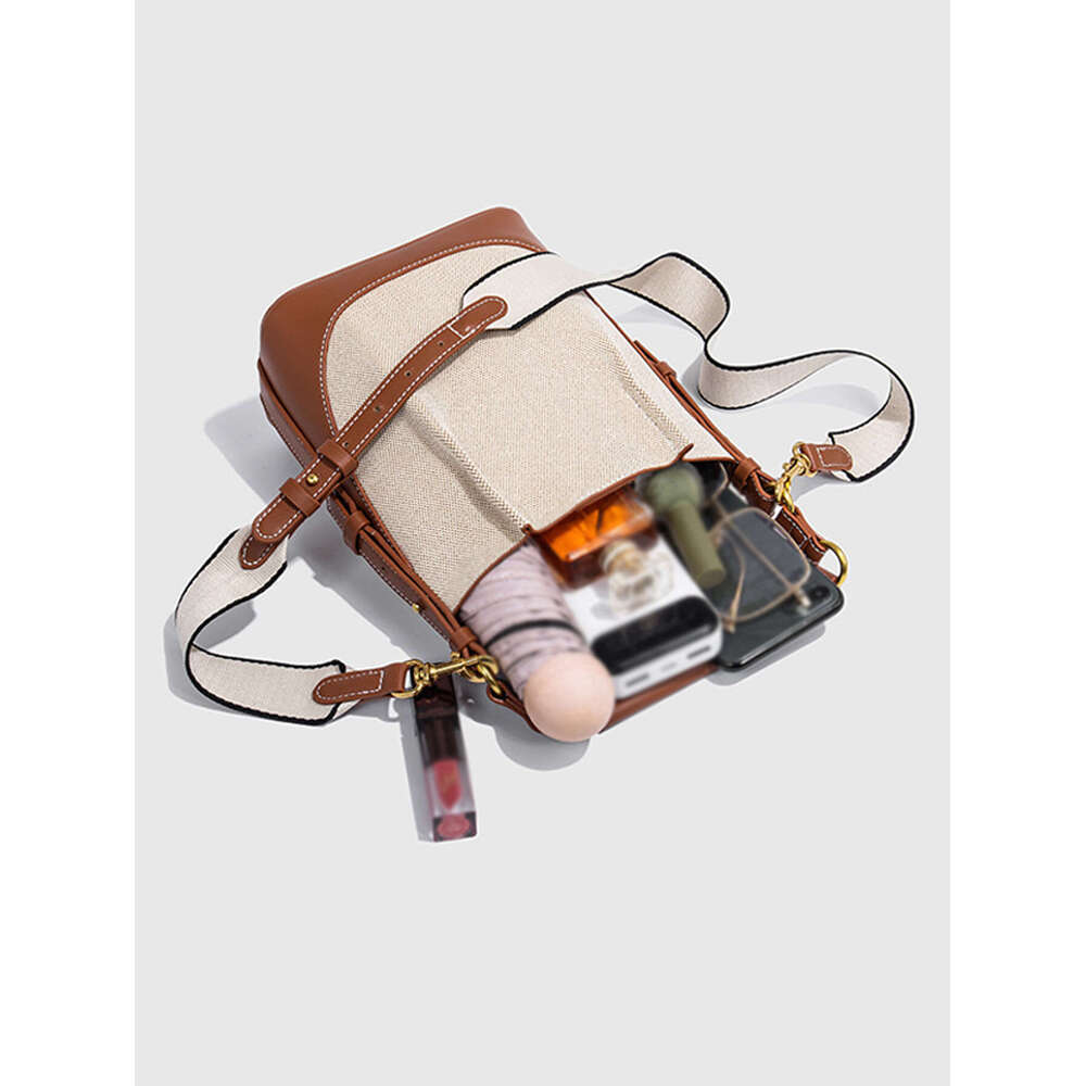 Women's Bags Women's New Large Capacity Wide Strap Single Shoulder Handbag With Bundle Mouth Handheld Crossbody Bucket Bag