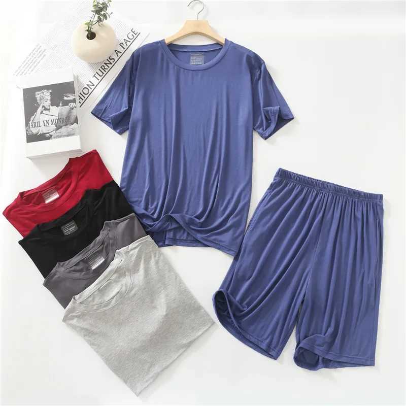 Summer Pajamas Male Modal Short Sleeved Shorts Suit Casual Large Size Two-Piece Set Mens Home Clothes Loungewear Pijama HombreXJ241227