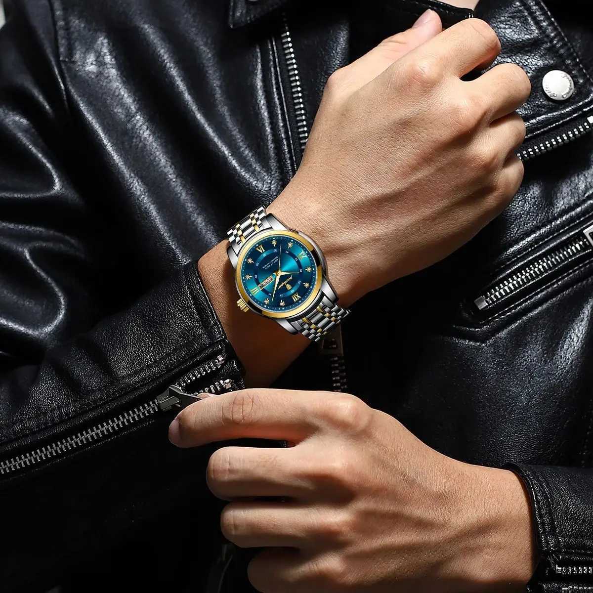POEDAGAR Luxury Watch for Man Elegant Date Week Waterproof Luminous Men Watch Quartz Stainless Steel Sports Mens Watches watch M241226