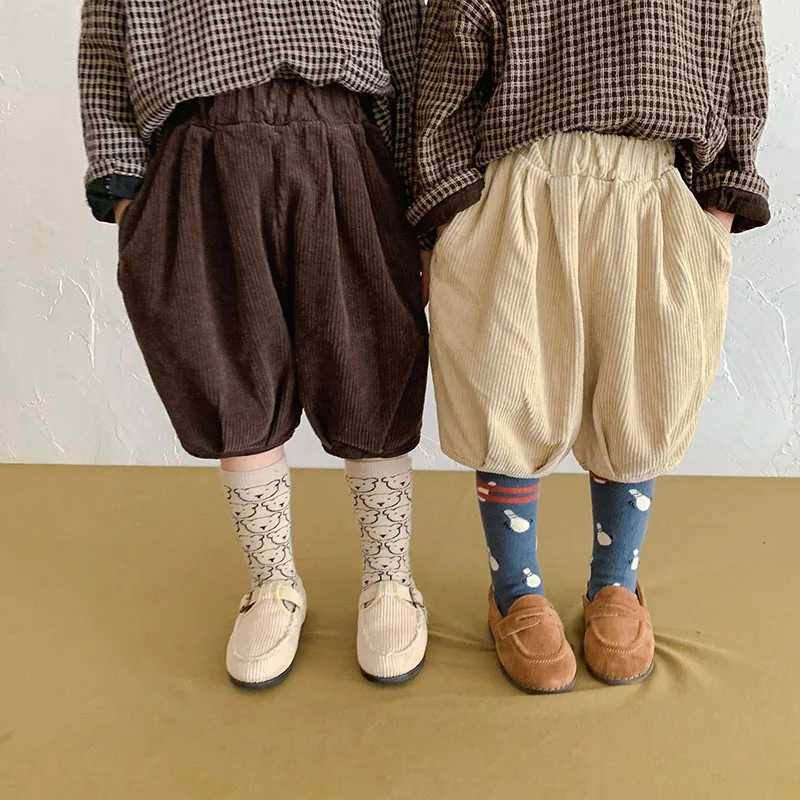 Knee Length Girls Boys Corduroy Pants Fashion Kids Trousers W241227