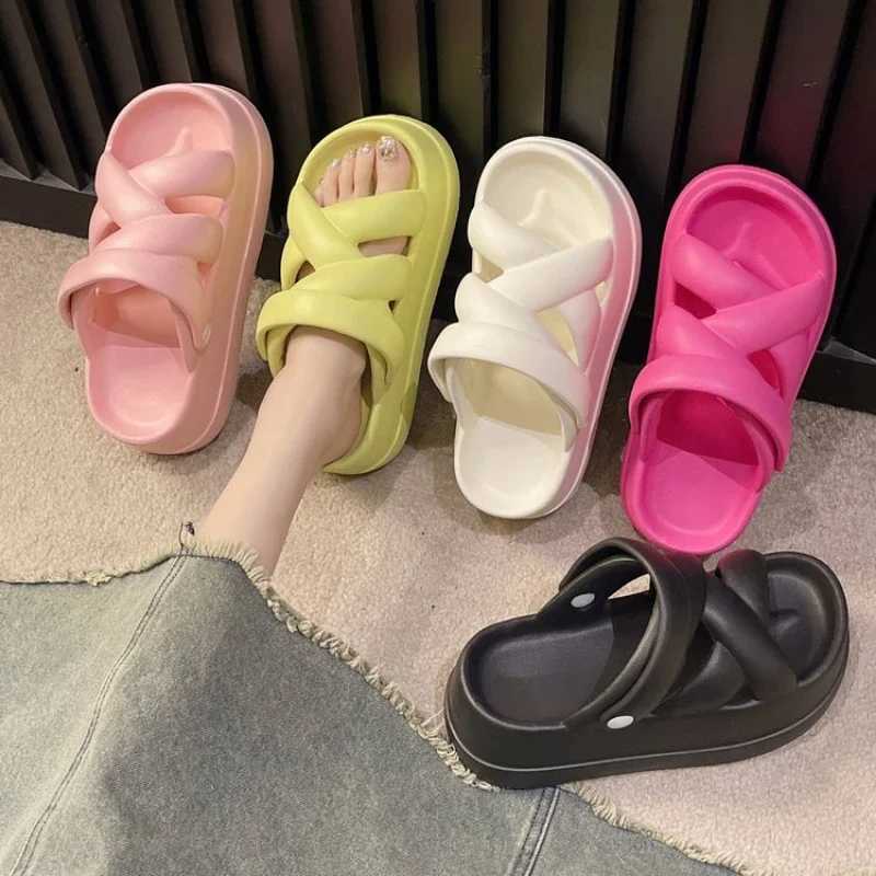 High Quality Summer New EVA Thick Sole Heightened Womens Sandals with Simple Crossover and Thick Sole Solid Color Two Wear Casual Sandals T241227