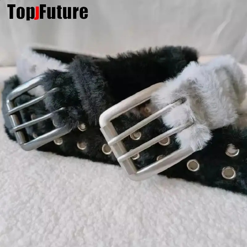 Y2K Girl Harajuku Western Cowgirl Cowboy Furry Real Leather Punk Belt Women Men Gothic Cinto De Strass Ceinture Gift Belts 241226