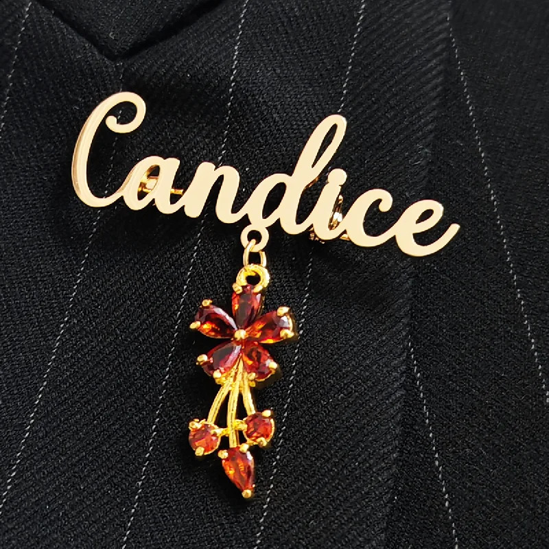 Customized personalized stainless steel name brooch with diamond inlaid flower brooch as a gift for womens mothers 241227