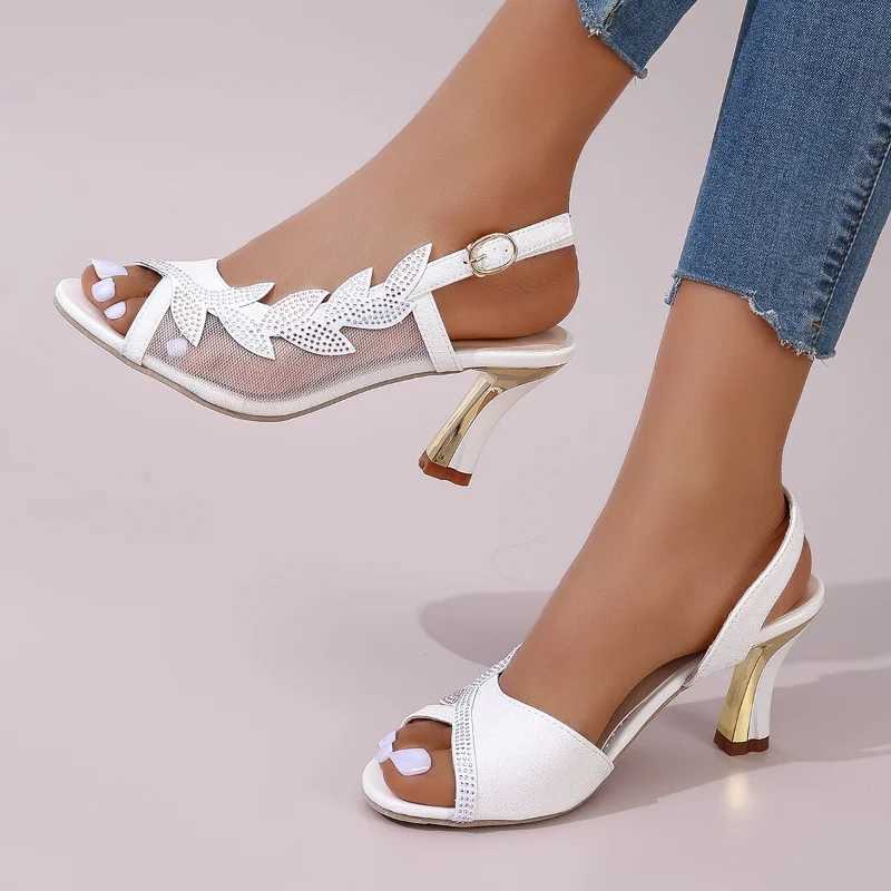 High Quality Womens Fashion Crystal High Heels Sandals Summer Peep Toe Strap High Heels Dress Shoes Party Wedding Shoes Luxury Pumps T241227