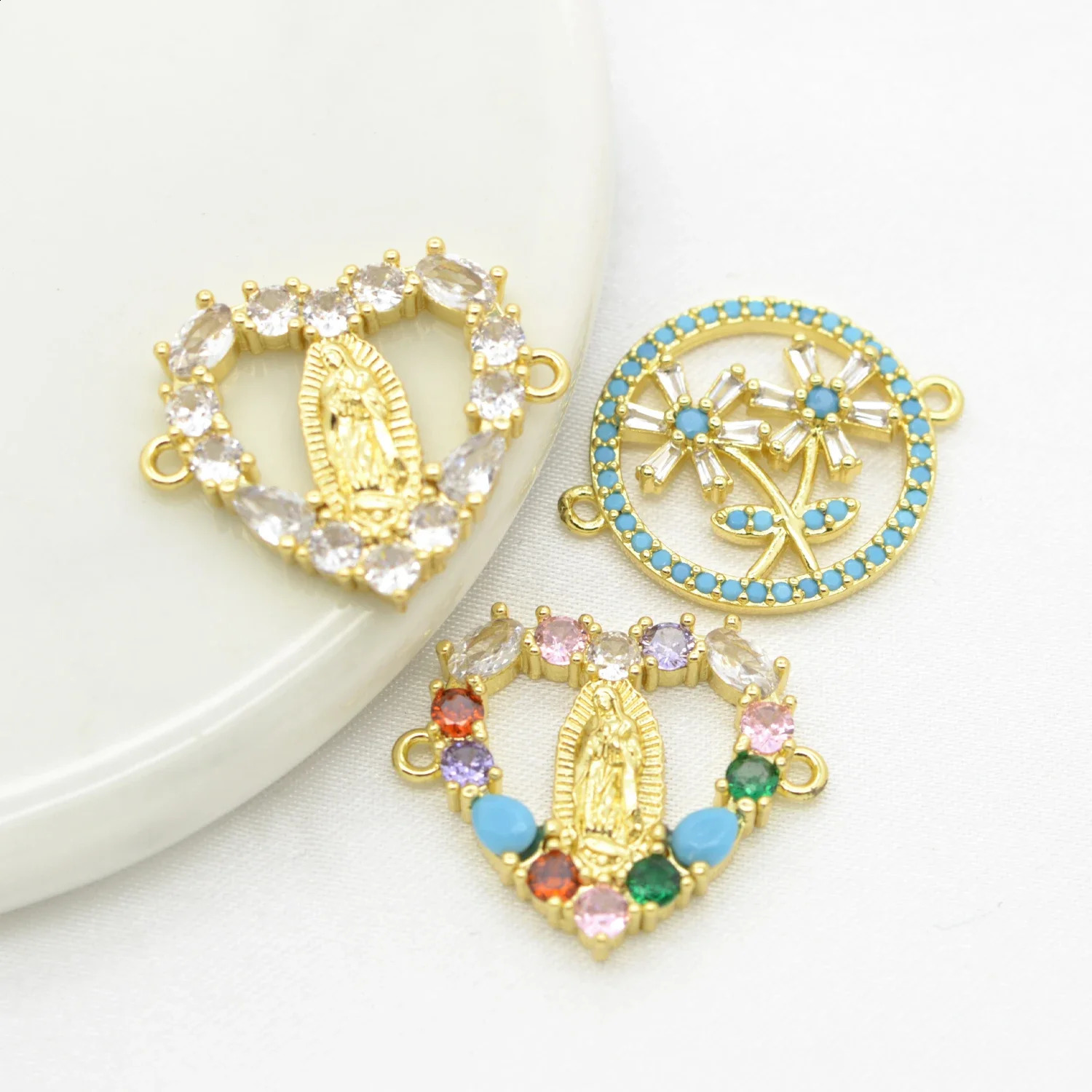 Virgin Mary Heart Connector for Jewelry Making Supplies Flowers Turkish Eyes Elephant Clasps Fastener DIY Hooks Top Quality 241227