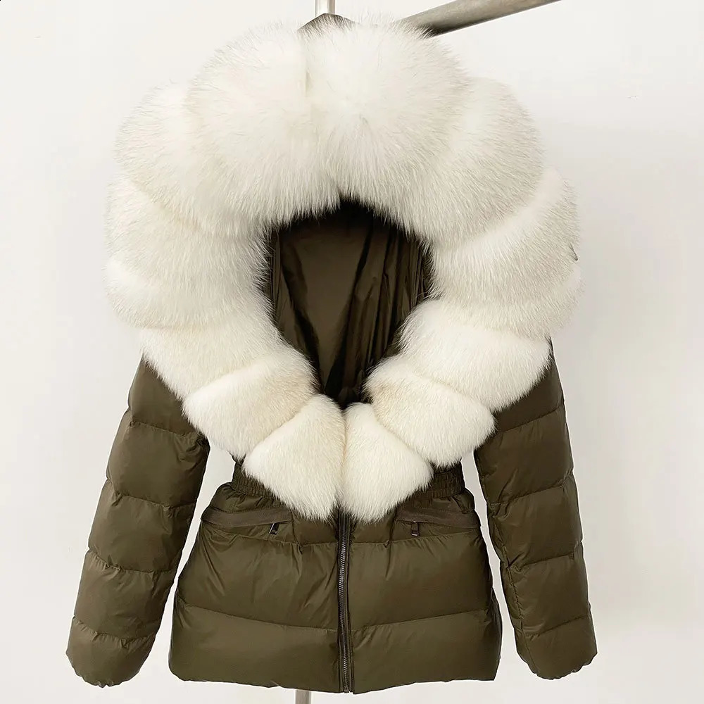 Winter Women Real Fox Fur Collar Down Jacket Ladies Short Warm Puffer Coat Female Loose Parka 241223