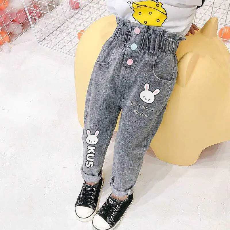 2024 Spring/Autumn Girls Fashion High Waist Jeans Baby Pants Childrens Jeans Trousers W241227