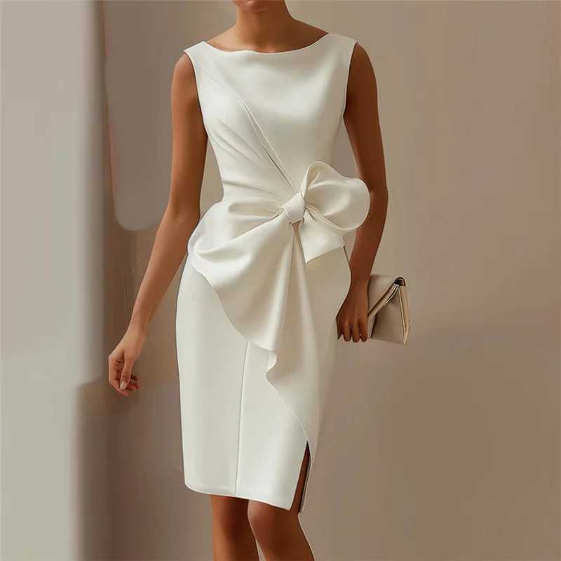 Commuting strapless bow Midi dress for women fashionable ultra-thin pull-out party dress summer casual womens 2025 solid color dress X241226