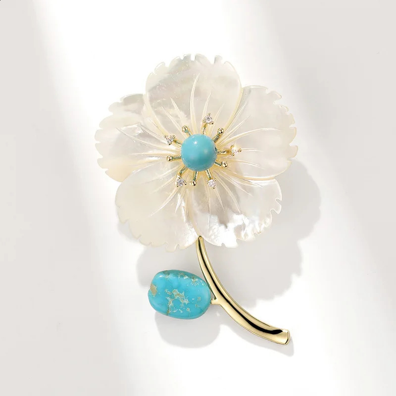 Natural Pear Shell Flower Brooch Natural Stone Brooch Accessories Wholesale 241227