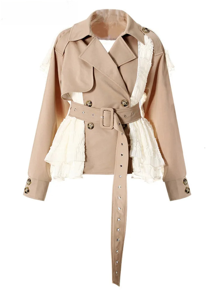 Turn Down Collar Long Sleeve Double Breasted Contrast Color With Belt Blazer For Women 2025 Spring Fashion New Zm622