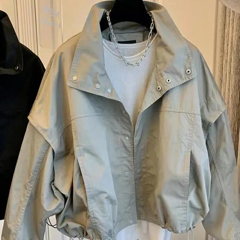 Korean Short Windbreaker Coat Womens Spring Autumn Elegant Casual Loose Long Sleeve Solid Jacket Women Tops 241226