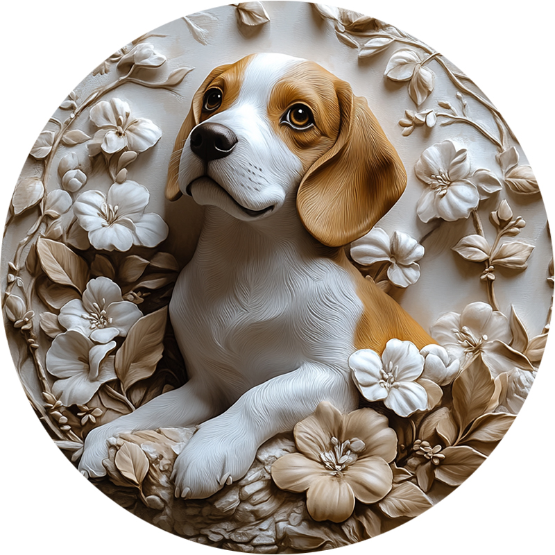 Customized Beagle Pet Ornaments - 2D Printed Circular Aluminum Decorative Paintings, Unique Pet Souvenir Tombstones