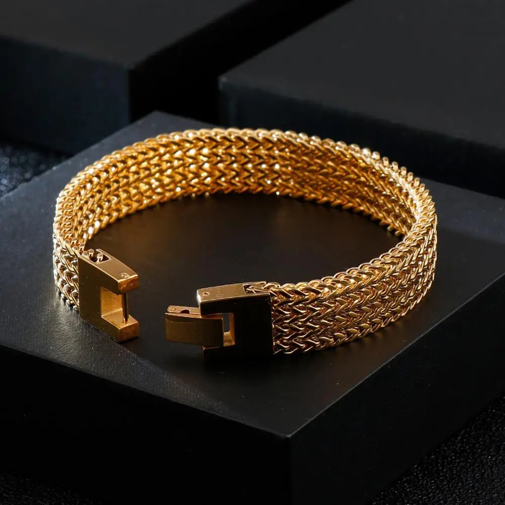 Fongten 13mm Mesh Chain Bracelet For Men Stainless Steel Watch Strap Chain Bracelet Bangle Hiphop Male Multiple Color Jewelry 241227